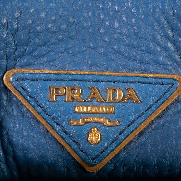 Authentic Prada Blue Vitello Daino Side Pocket Hobo Bag - Picture 5 of 8